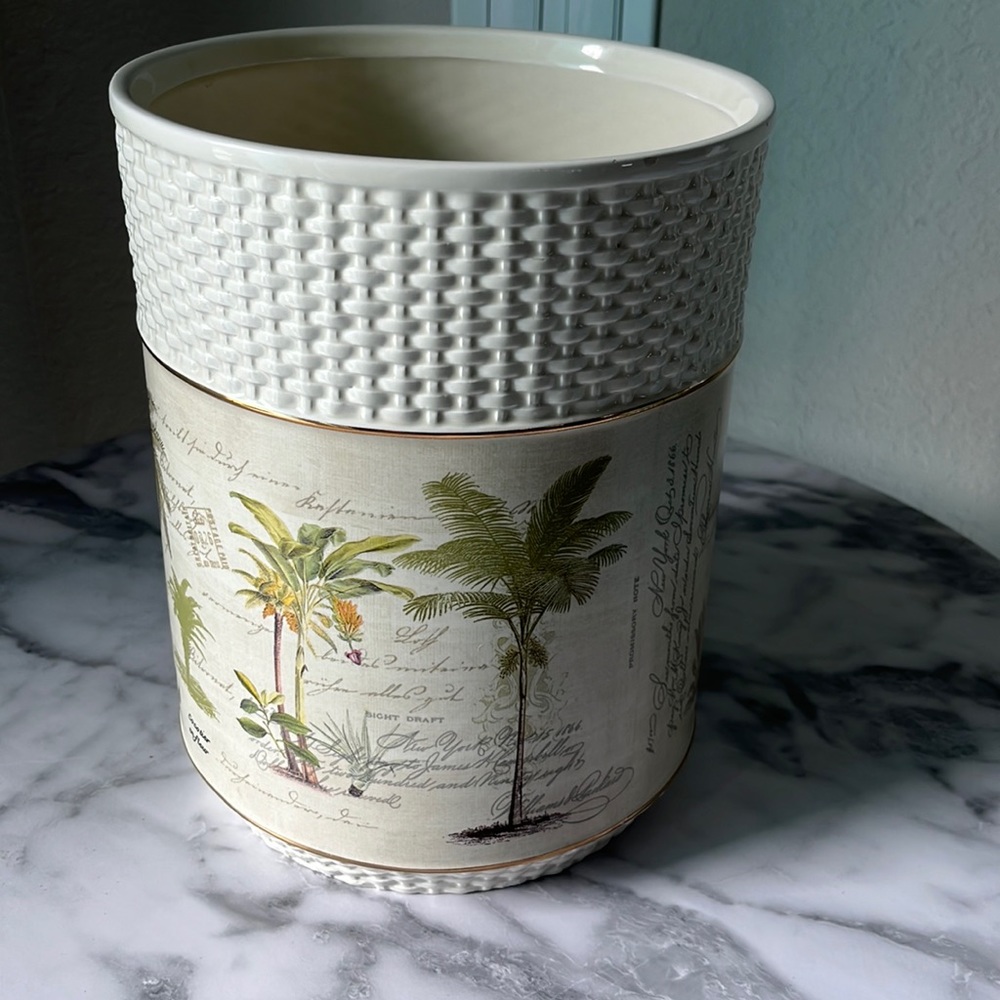 Palm tree ceramic garbage can